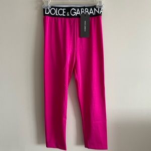 Dolce & Gabbana Cropped Leggings Pink Black Logo Waistband IT 36 XS NWT